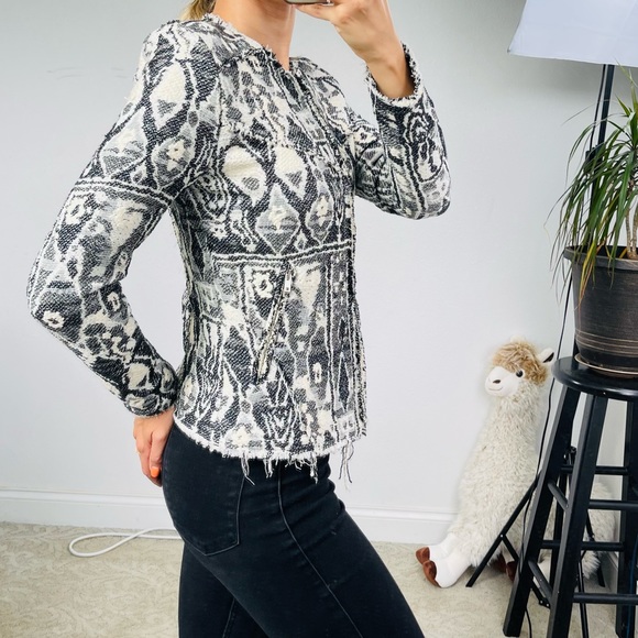 IRO Black white blazer jacket Dickey skuba snake geometrical cotton wool tweed - Picture 10 of 15